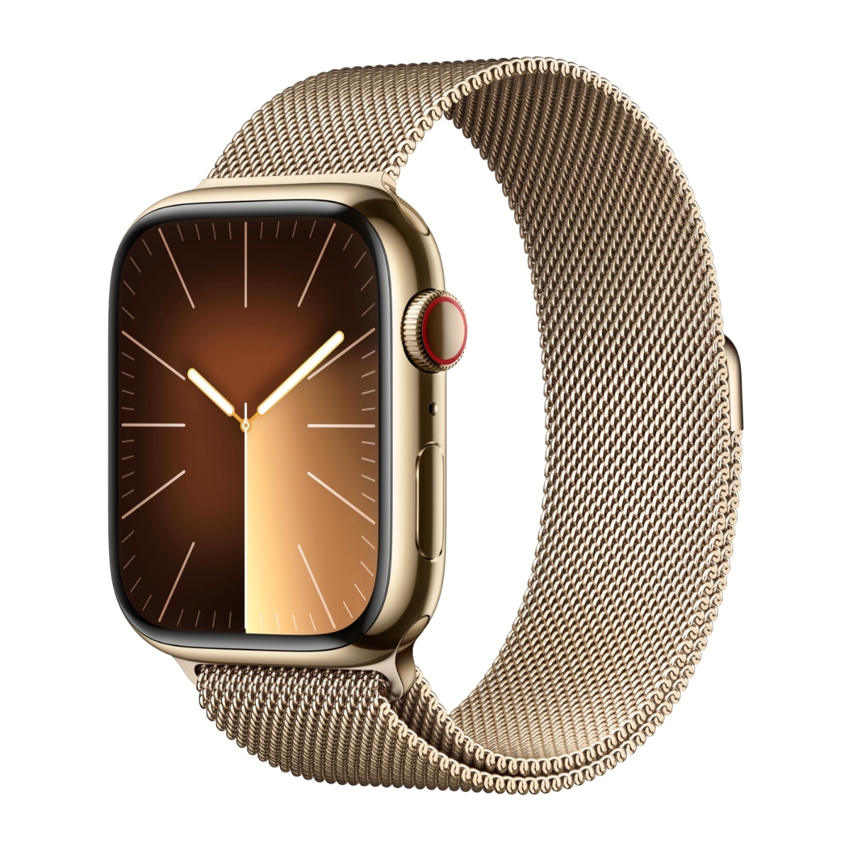 Apple Watch Series 9 GPS + Cellular 45 mm, guldfarvet Rustfrit stål urkasse med guldfarvet milanorem