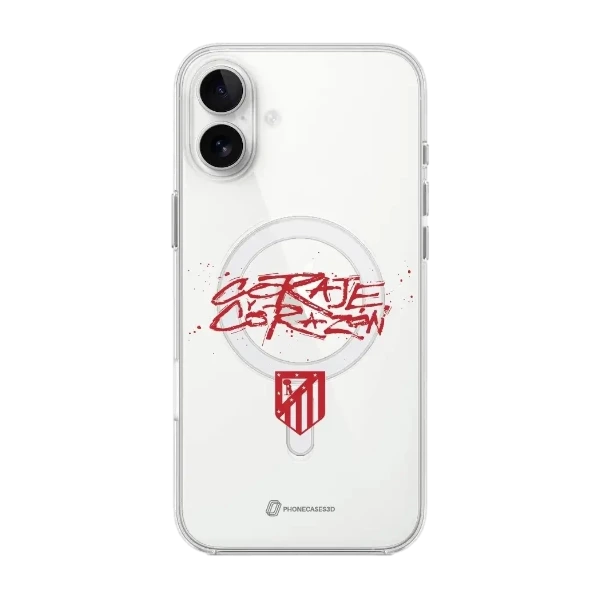 Phonecases3D iPhone 16 Plus Atlético de Madrid Clear case (MagSafe) -suojakuori, valkoinen