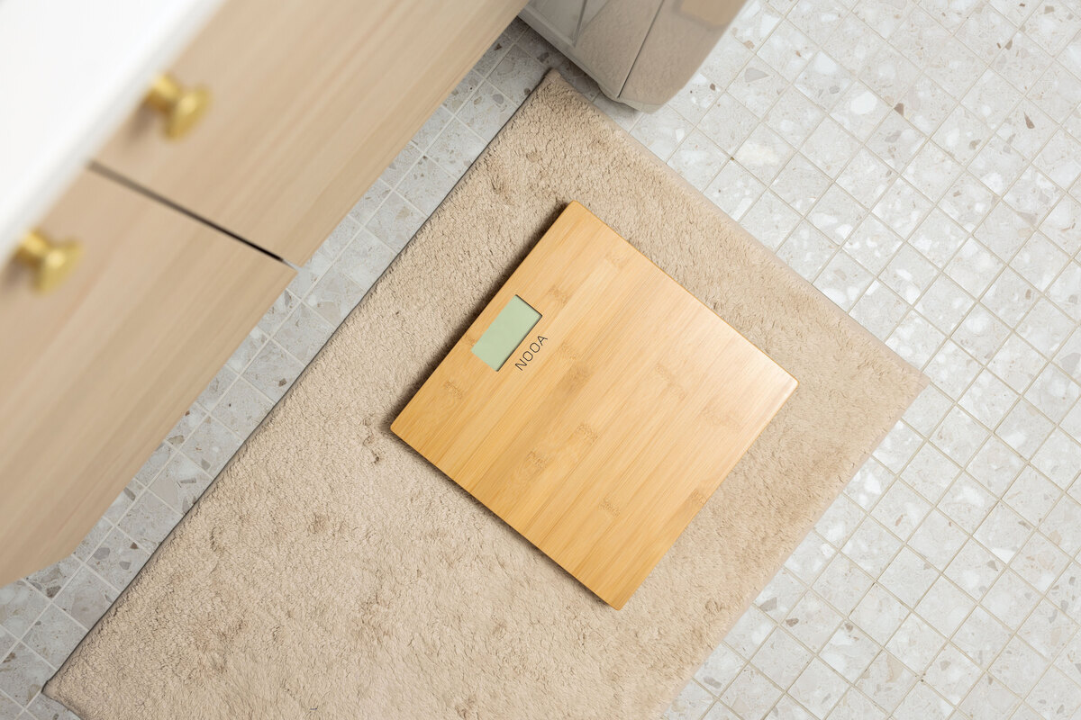 Personal scale on the bathroom floor