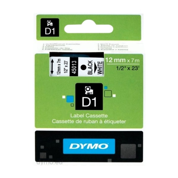 Dymo Tape D1 12 mm X 7 M svart/hvit