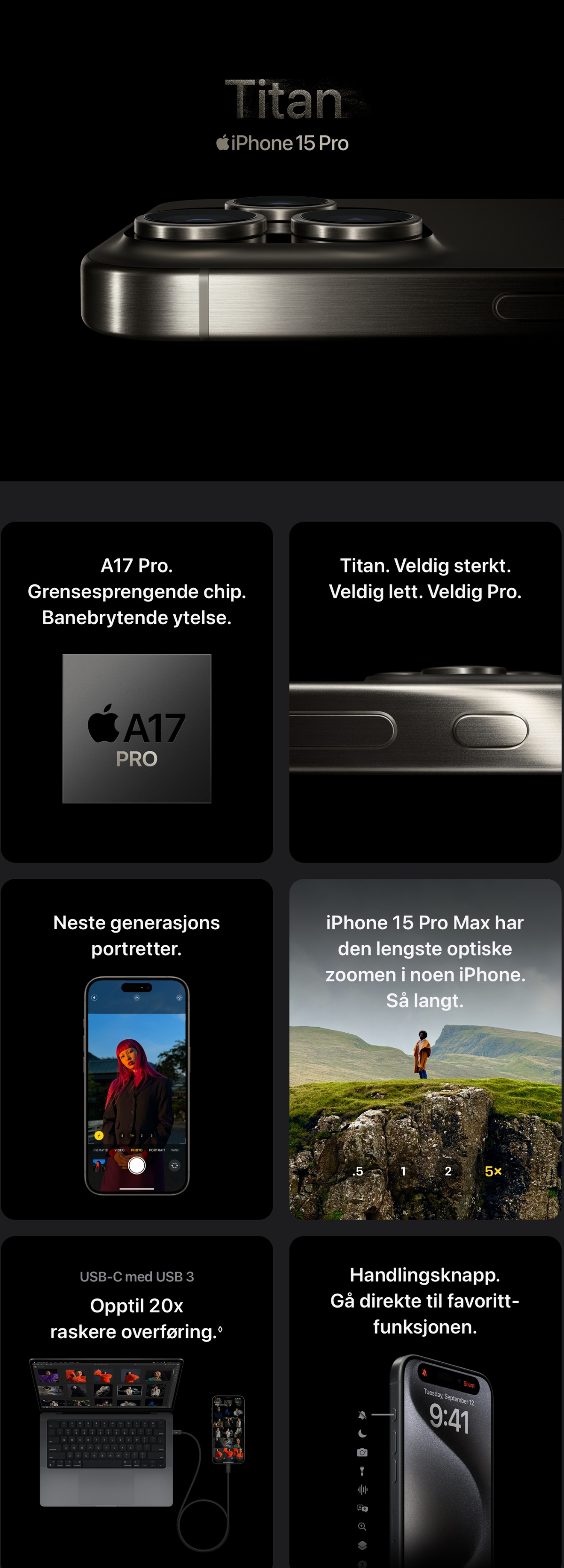 iPhone 15 Pro Max 1TB (blått titan) - Mobiltelefoner 
