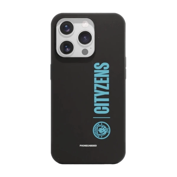 Phonecases3D iPhone 15 Pro Man City kompostoituva suojakuori, musta