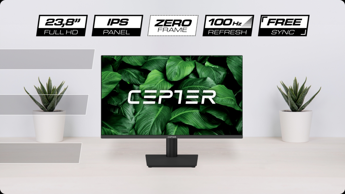 Cepter Pulse 23,8" monitor on a desk.