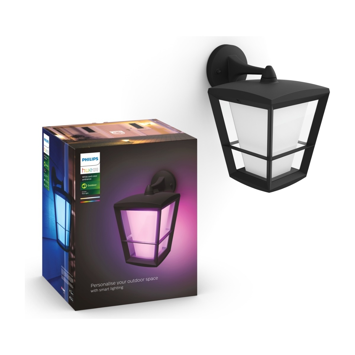 Hue WCA Econic Vegglampe Ned Sort - 60153