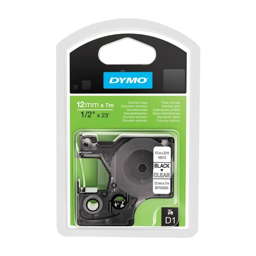 Dymo D1 -Standard Etiketter, svart På Klar- 12MM X 7m