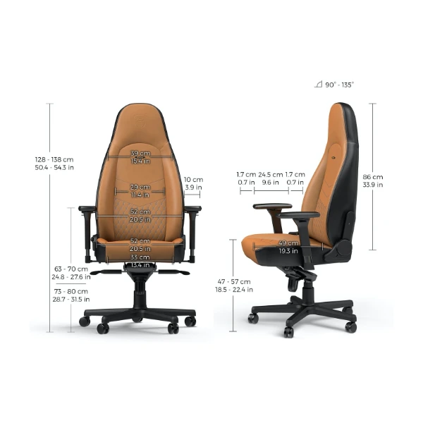 NOBLECHAIRS ICON GAMINGSTOL – COGNAC/SVART EKTE SKINN