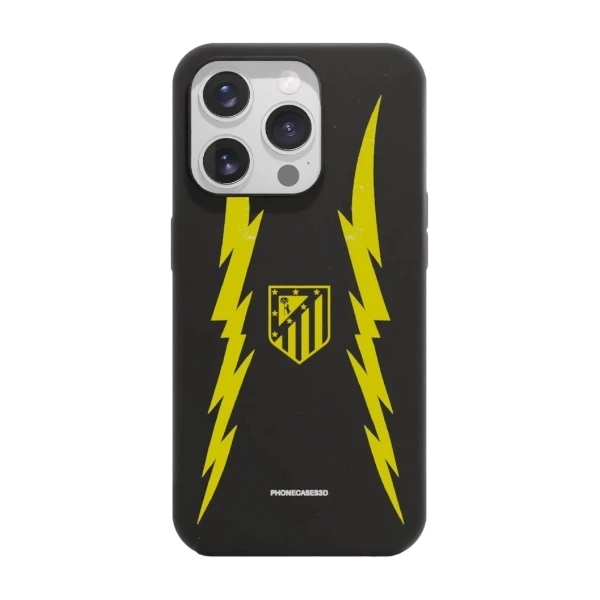 Phonecases3D iPhone 16 Pro Atlético de Madrid kompostoituva suojakuori, musta