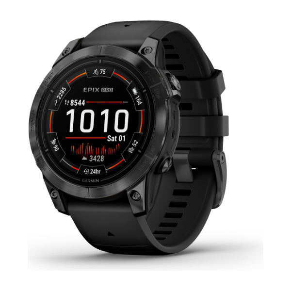 Garmin Epix Pro (Gen 2) Standard Edition, 47 mm GPS smartwatch, gråt stål/sort silikonerem
