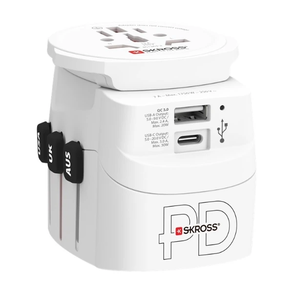 Skross World Adapter PRO Light USB AC30PD matka-adapteri, valkoinen