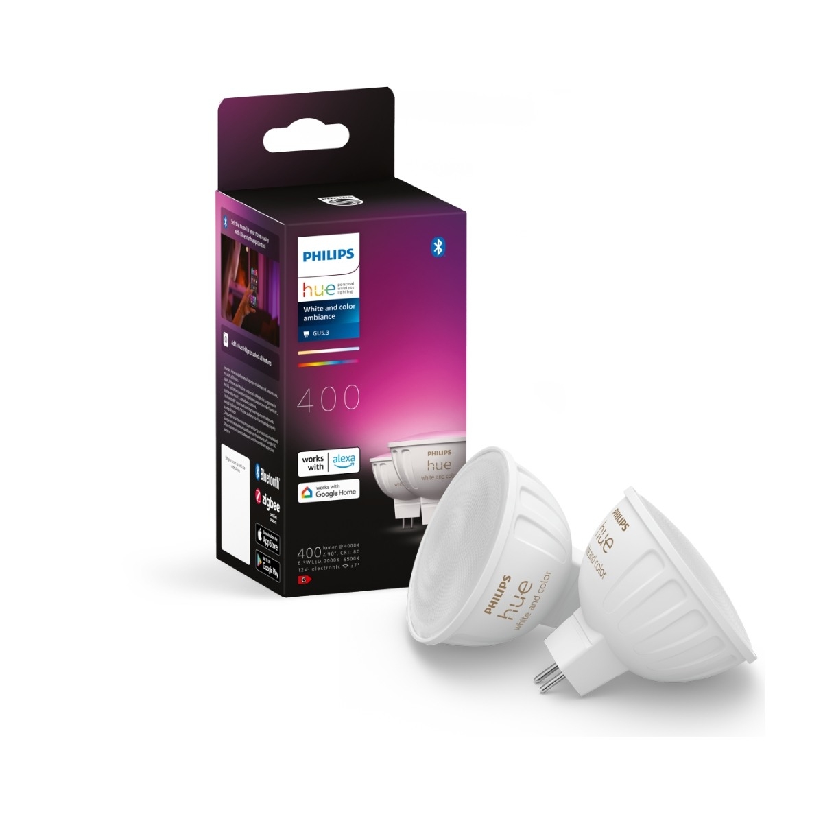 Hue - Color LED Spot - 12V - MR16 / GU5.3 - 2-pak