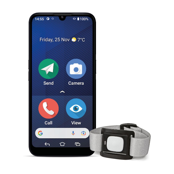 Doro 8210 Secure smartphone + Kropsbåren alarmknap, blå