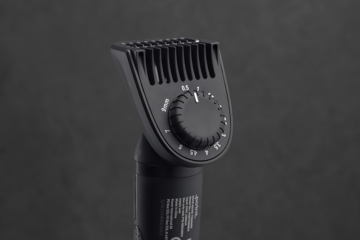 Close up of the adjustable length settings of POINT RAPID GROOM BEARD TRIMMER