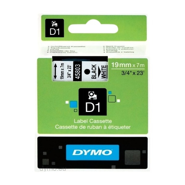 Dymo D1 -Standard Etiketter - svart På, hvitt - 19MM X 7m
