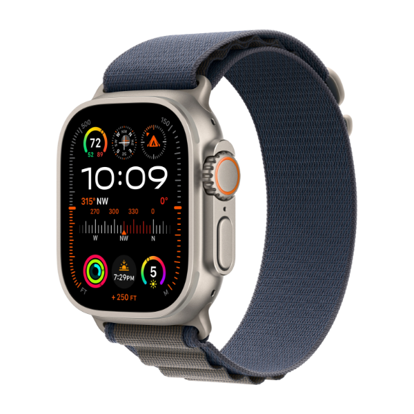Apple Watch Ultra 2 GPS + Cellular, 49 mm Titanium urkasse med blå Alpine Loop - medium
