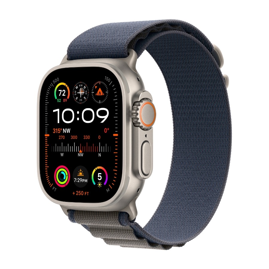 Apple Watch Ultra 2 GPS + Cellular, 49 mm Titanium urkasse med blå Alpine Loop - medium