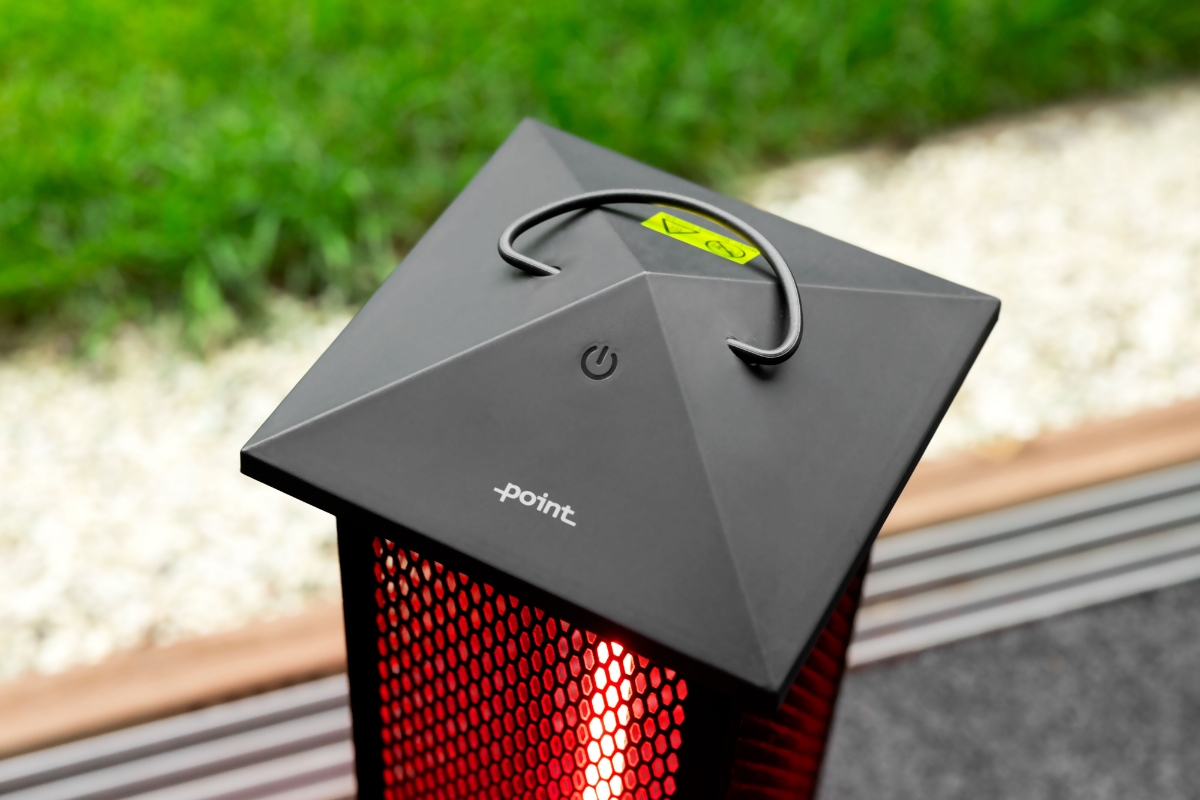 Close up of the POINT PRO POPHTOW81 PATIO HEATER ON/OFF button on the cover