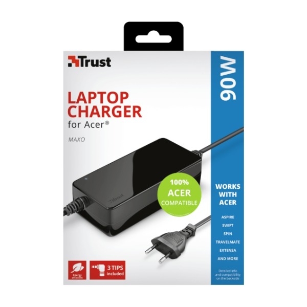 TRUST MAXO ACER 90 W LAPTOPLADER Power.no Trust Maxo Acer 90W lader til bærbar PC Kabler og