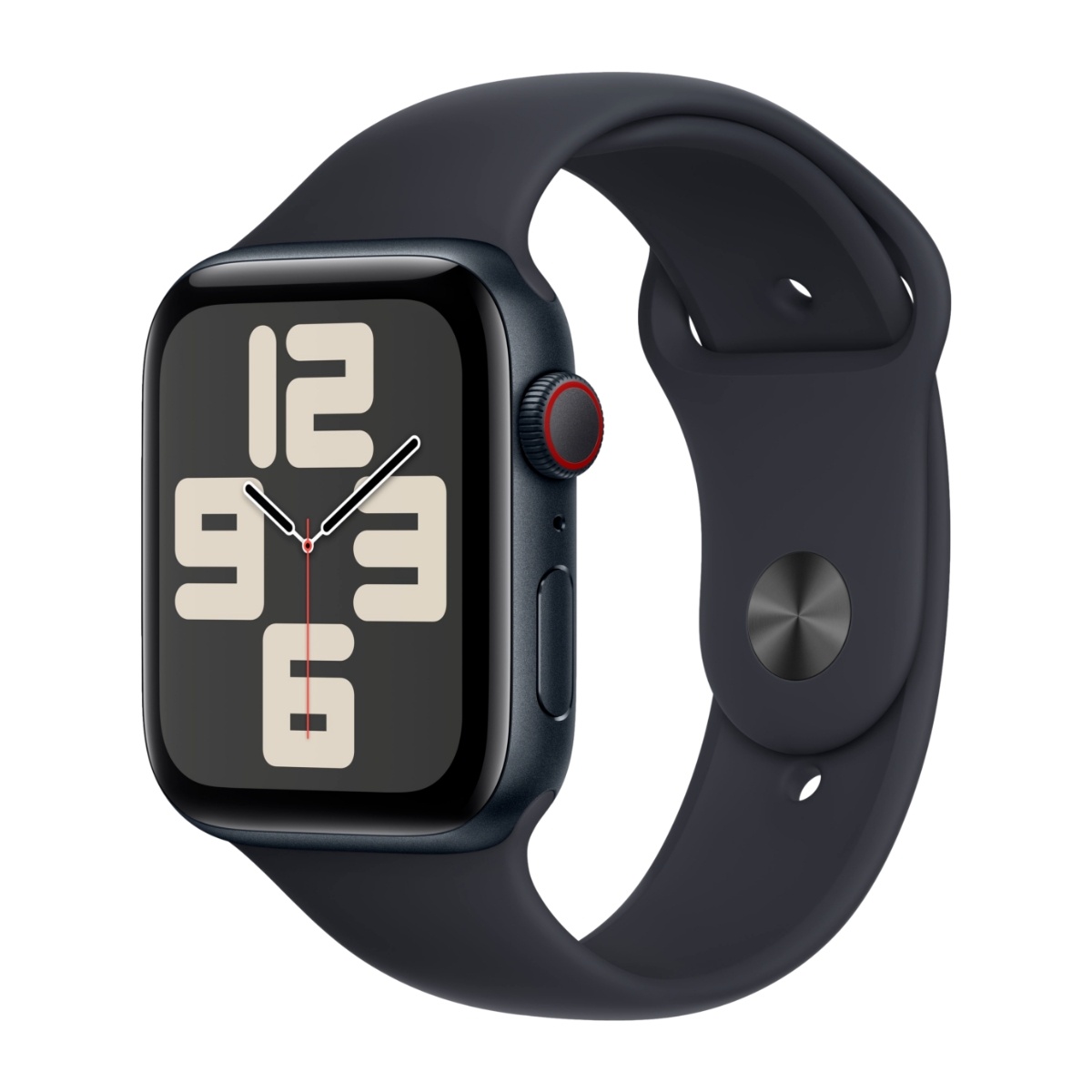 Apple Watch SE GPS + Cellular 44 mm, Midnat aluminium urkasse med, Midnat sportsrem - M/L