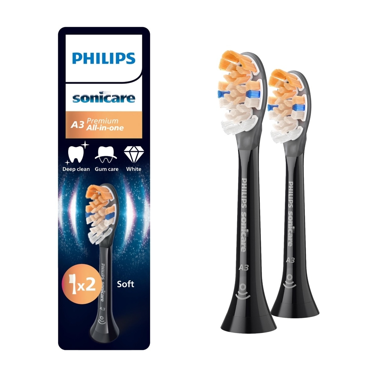 Philips Sonicare HX9092/88 Alt-i-ett-børstehoder, svart, 2-pakk