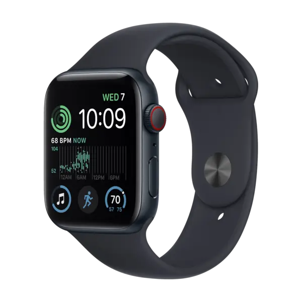 APPLE WATCH SE GPS + CELLULAR 44 MM MIDNATT ALUMINIUM URKASSE MED MIDNATT  SPORT BAND - REGULAR