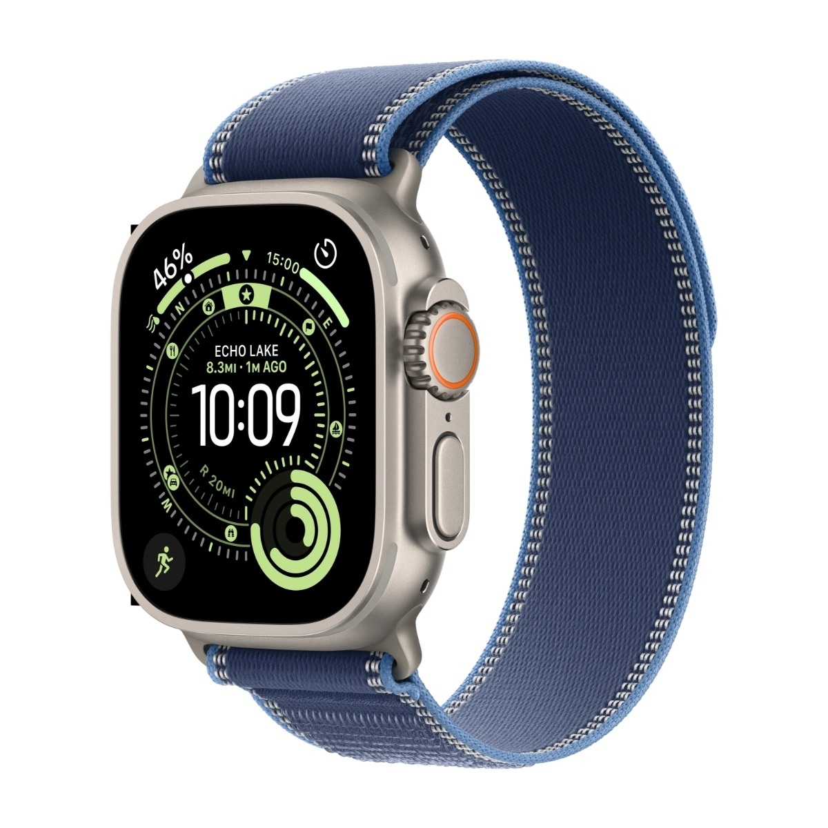Apple Watch Ultra 3 GPS + Cell 49 mm naturlig titan, blå/klarblå trail loop - M/L