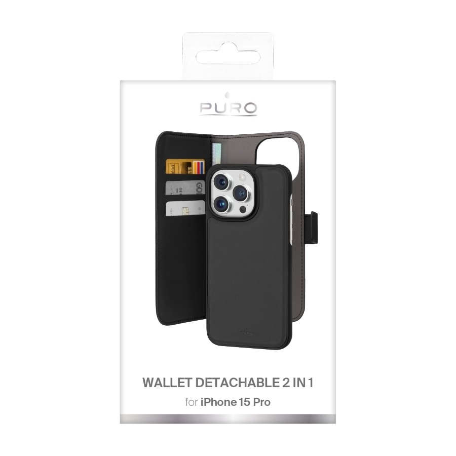 2-I-1 Magnetisk Lommebok-Deksel Iphone 15 Pro Svart