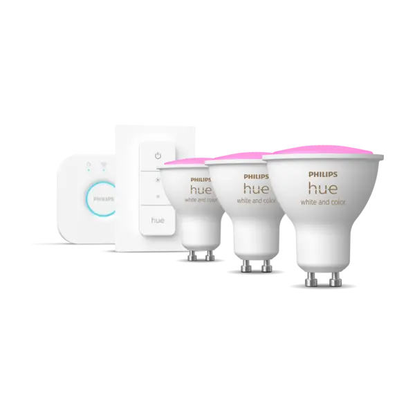 Acheter Philips Hue Kit de démarrage 3x GU10 (LED) 4,3W Lumière blanche et  colorée + Pont Hue Bridge + Hue interrupteur avec variateur Blanc