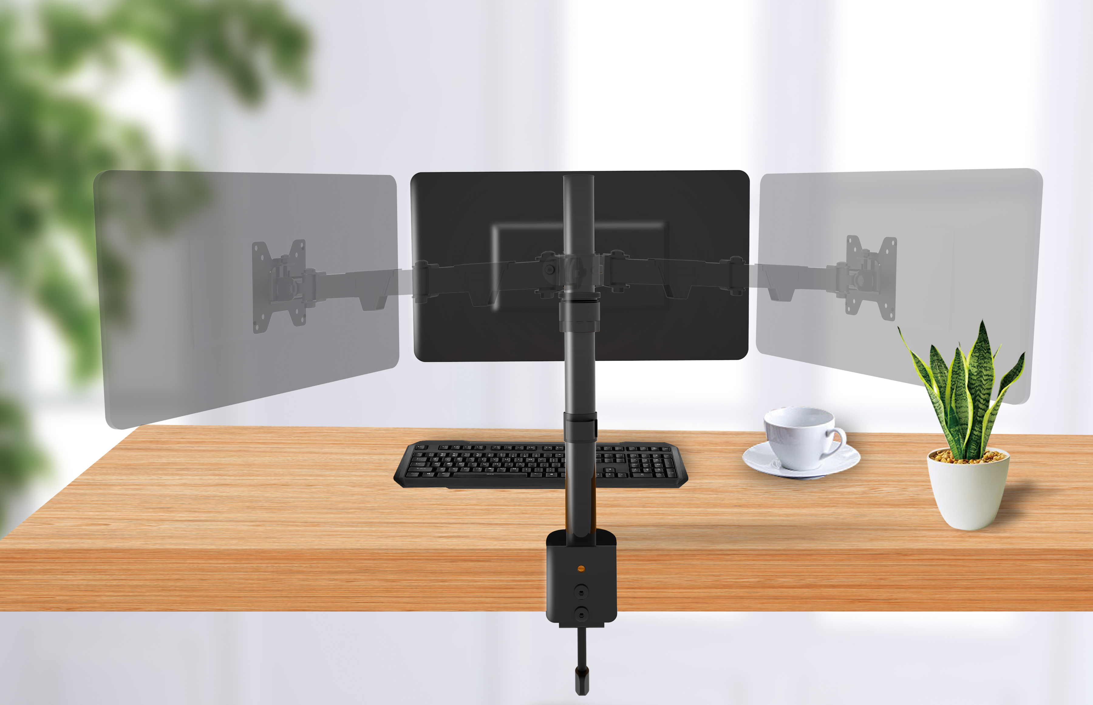 Simulated image of three monitors attached to Cepter monitor mount