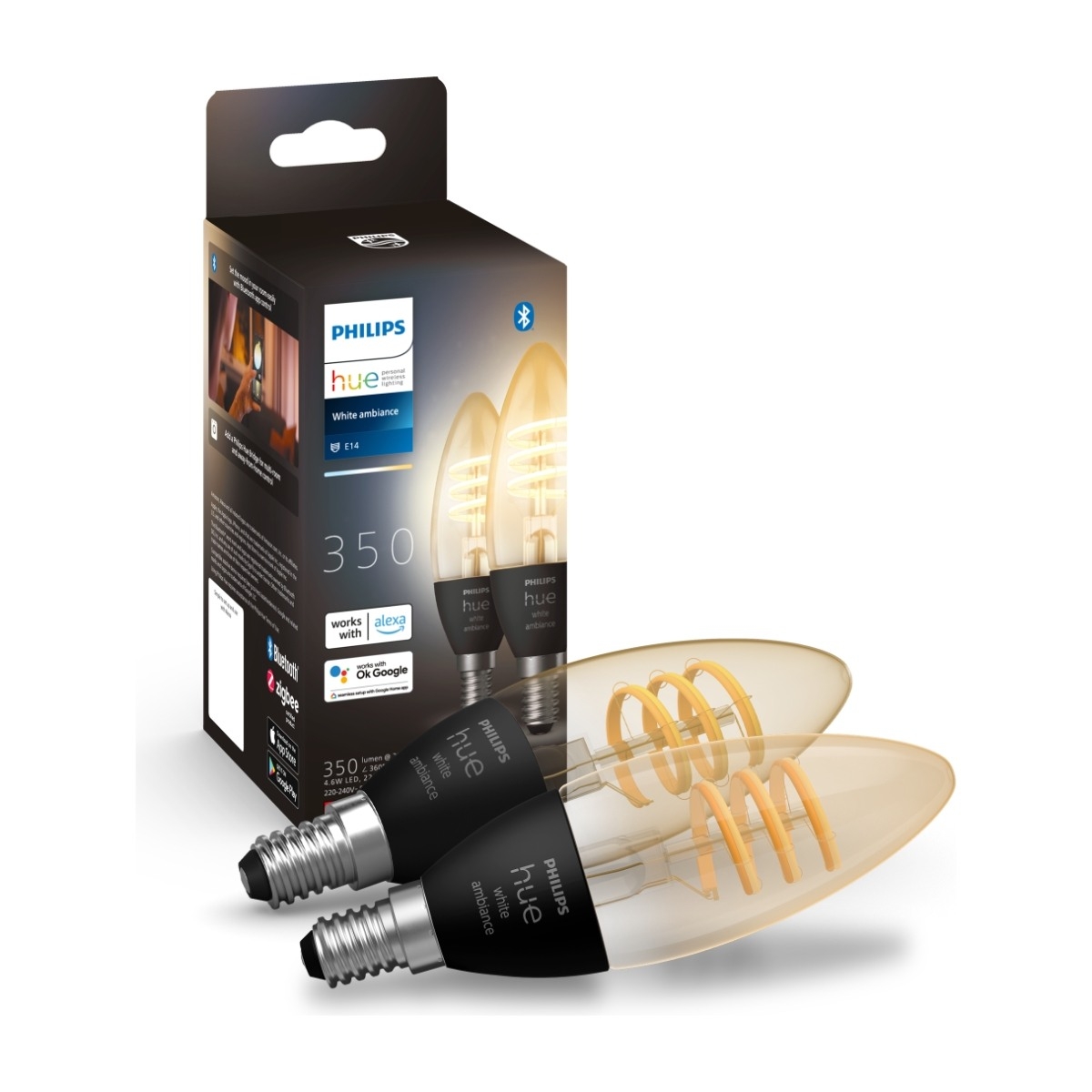 Hue E14 lyspære 4,6W 2200-4500K - 2 pakning