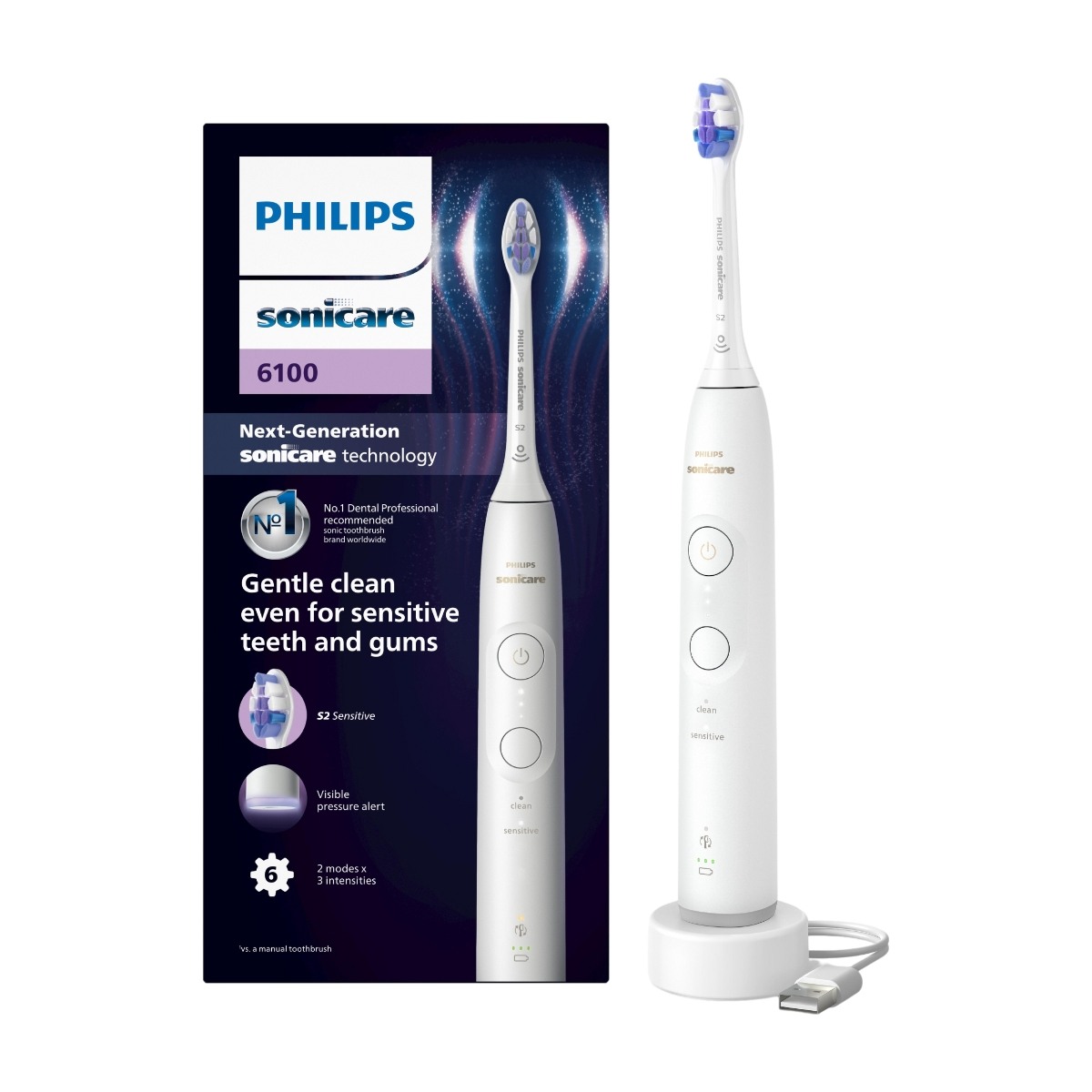 Sonicare Series 6100 elektrisk tannbørste  HX7400/01 (hvit)